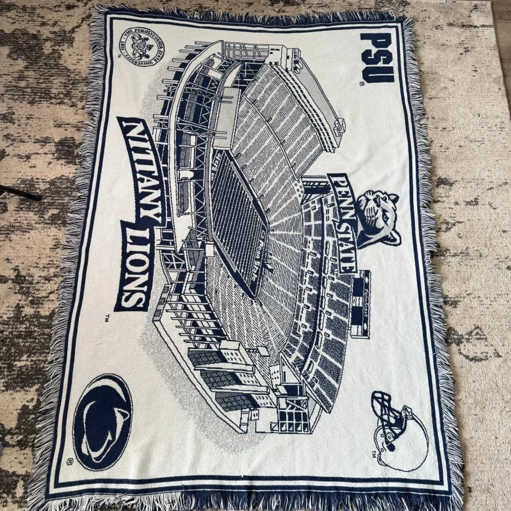 Penn State Nittany Lions Beaver Stadium Woven Tapestry Throw Blanket Navy White